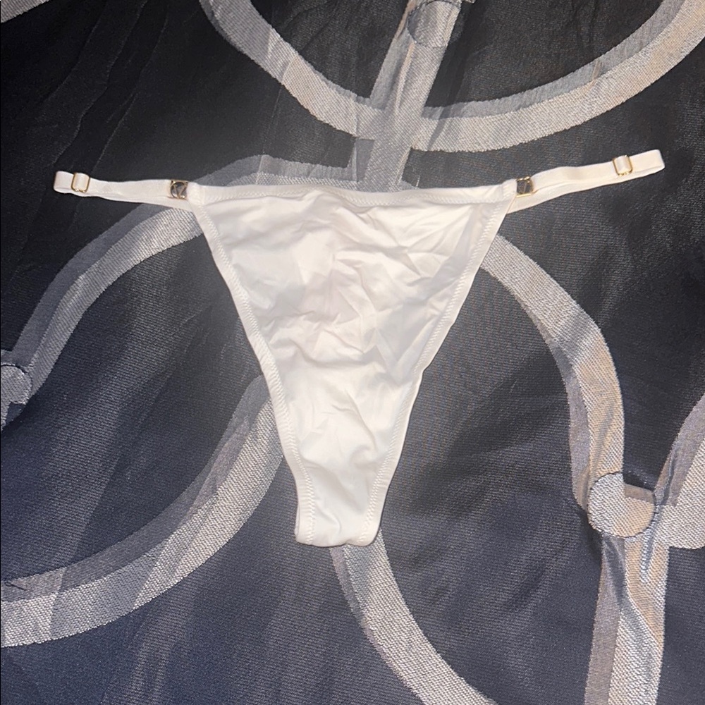 White Victoria Secret Thong with Gold Accents and Adjustable Straps